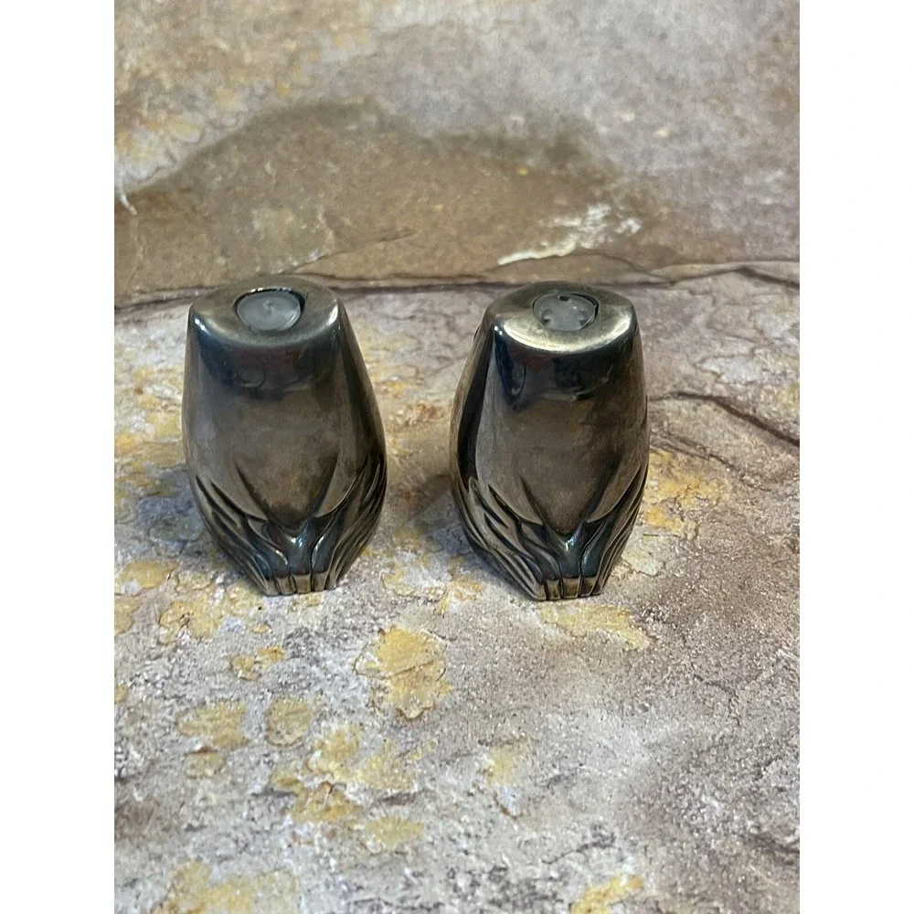 Vintage Owl Salt and Pepper Silver Plated Blue Crystal Eyes